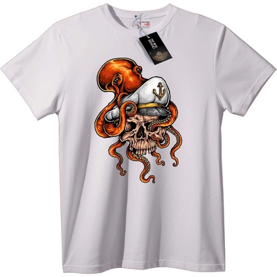 NOONEBRAND Тениска Морски Skull & Октопод - S, White