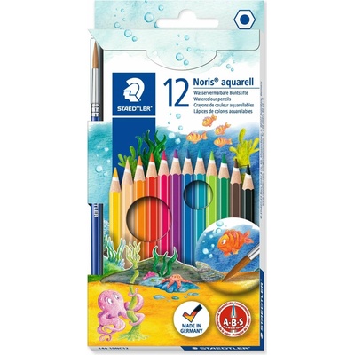 Staedtler Noris akvarelové tužky sada šestihranné se štětcem aquarell 144 10 12 různých barev 12ks