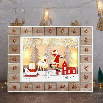 Spielwerk® Adventní kalendář Santa Claus dřevěný LED