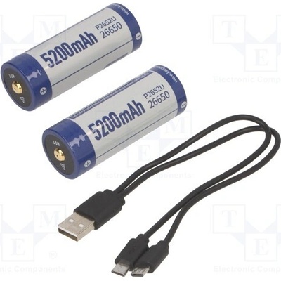 KEEPPOWER ICR26650-520PCM USB Akum: Li-Ion; 26650; 3,6V; 5200mAh; Ø26,3x70,5mm; 1ks.