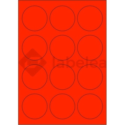 Labelea Samolepiace etikety kruh 60x60 mm signálne farebné papierové, na hárku A4, pre laserovú tlač, Farba etikiet Signálna červená, Počet hárkov v balení 100 EPY999060SR012S