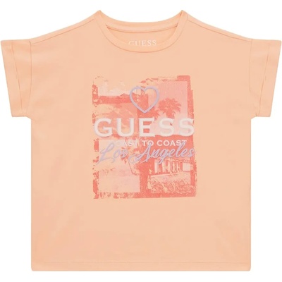 GUESS Тениска с къс ръкав в прасковен цвят за момиче Guess с детайли и надписи