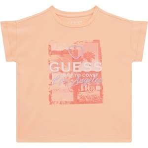 GUESS Тениска с къс ръкав в прасковен цвят за момиче Guess с детайли и надписи