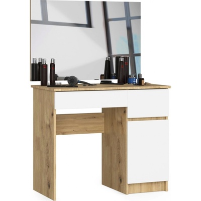 Ak furniture Kozmetický stolík so zrkadlom P-2/SL I dub artisan / biely pravý