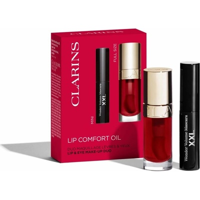 Clarins Lip Comfort Oil olej na rty s hydratačním účinkem 7 ml + Clarins Wonder Volume Mascara XXL řasenka 3 ml kosmetická sada
