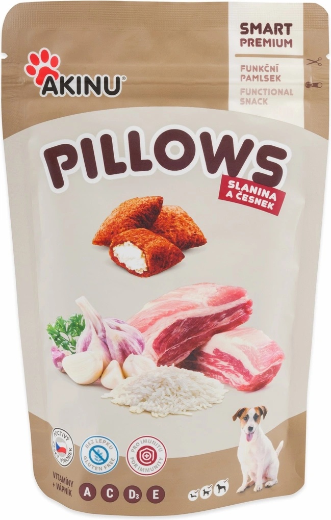AKINU Pillows polštárky se slaninou a česnekem pro psy 80 g AKINU Pillows polštárky se slaninou a česnekem pro psy 80 g