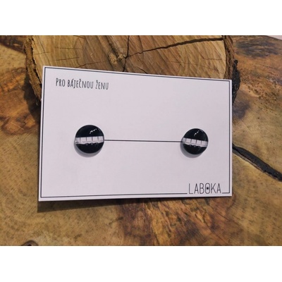 Laboka skleněné náušnice pecky černo bílé 0001312