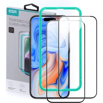 ESR 3D Full Cover Tempered Glass 2 Pack - 2 броя калени стъклени защитни покрития за дисплея на iPhone 15 (черен-прозрачен)