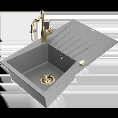 Cesar мивка от гранит с 1 отделение с отцедник и кухненски кран Carla, сив - 6514-71-670700-50 (6514-71-670700-50)