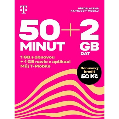 Sim karta T-Mobile - kredit 50Kč / 50 minut + 2GB dat