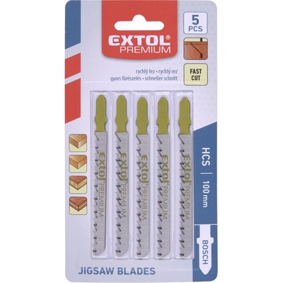 Extol Premium plátky do přímočaré pily 5ks, HCS 75x4,0mm, úchyt Bosch