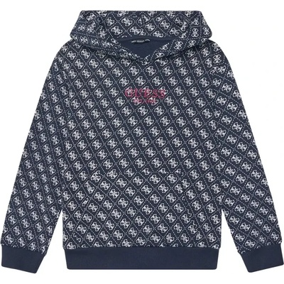 GUESS Тъмно син суичър за момче без цип покрита с контрастни лога Guess