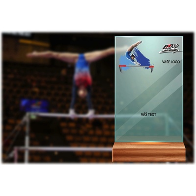 Skleněná trofej na dřevěném podstavci Gymnastika hrazda Výška: 17 cm