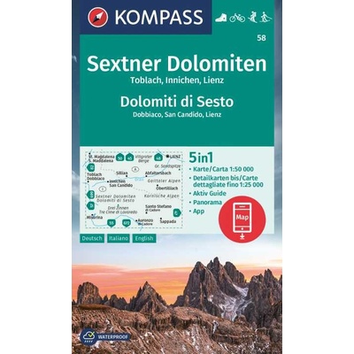 Sextenské Dolomity, Toblach, San Candido, Lienz 1:50 000 / turistická mapa KOMPASS 58