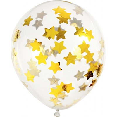 PartyDeco Balón s konfetami Hviezdičky zlaté 30cm