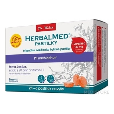 Dr. Weiss Herbalmed Pastilky pri nachladnutí bez cukru 24 + 6 pastilok