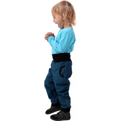 dětské softshellové kalhoty s náplety a regulací pasu petrolejové