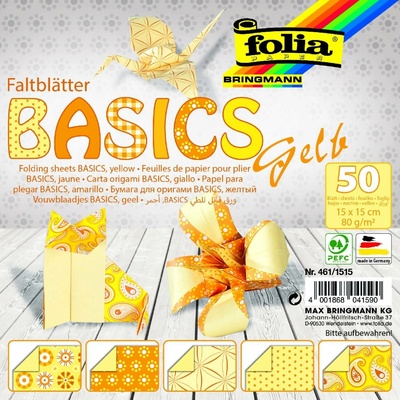Folia Bringmann Origami papír Basics 80g/m2 50 listů 20x20 cm Žlutá