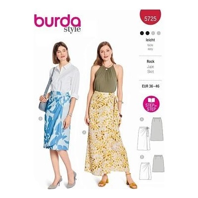 Střih Burda červený 5725 - zavinovací sukně, sukně se sklady – Zboží Dáma