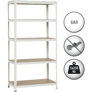 Carmen Метален стелаж Carmen CR-1016 - 180х90х45 см, до 250 кг на рафт - бял