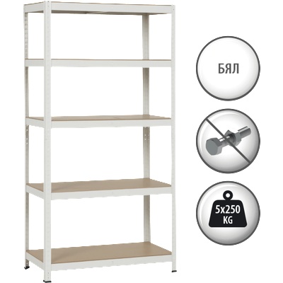 Carmen Метален стелаж Carmen CR-1016 - 180х90х45 см, до 250 кг на рафт - бял