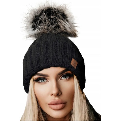 Fashionweek dámská zimní čepice s bambulí flísová podšívka Jenot Woolk Rita Černá
