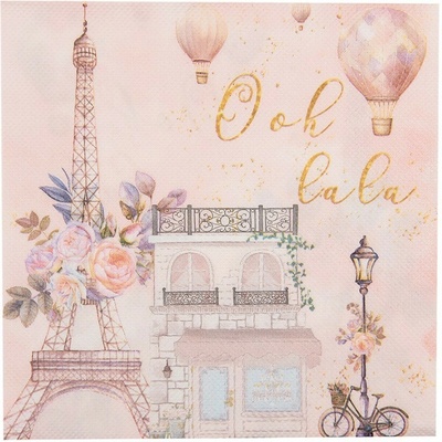Clayre & Eef Ružové papierové obrúsky Oh La La Paris 33x33 cm 20ks