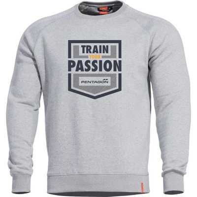 Pentagon Pentagon HAWK SWEATER mikina s potlačou TRAIN your PASSION GREY MELANGE
