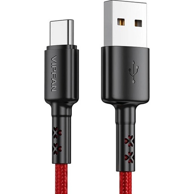 Vipfan X02 USB na USB-C, 3A, 1,8m, červený