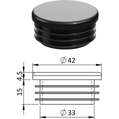 Vnitřní krytka kulatá ø 42 mm, plastová, černá