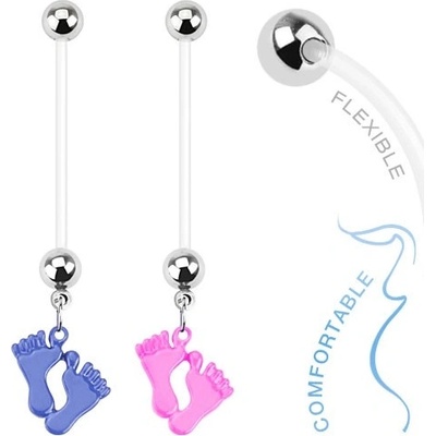 Šperky eshop piercing do bříška z bioflexu barevné dětské nožičky AA43.13 modrá