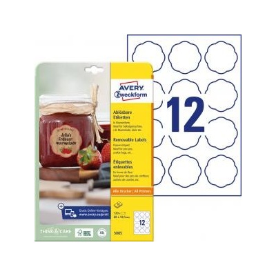 Etikety v tvare kvetu 60x59,5mm Avery 10 hárkov biele