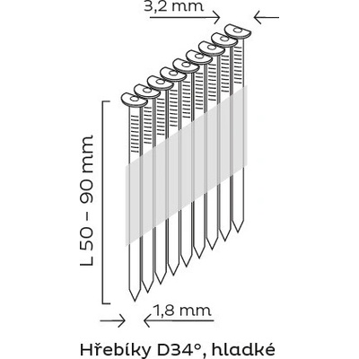KMR-BEA HLADKÉ hřebíky D34, papírová páska – úhel 34° včetně 2 ks plynové náplně pro hřebíkovačku 3890 Varianta: D34 31X90 BK GAS BUC