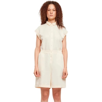 Urban classics Viscose Twill short sleeve romper - Beige / White (White Sand)