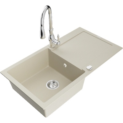 Mexen Leo гранитна мивка с 1 отделение и сушилник и кухненски смесител Savita, бежов - 6501-69-672601-00 (6501-69-672601-00)