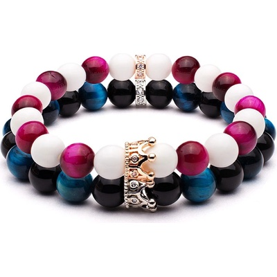 BudNej náramky pre páry Queen Crown z tridacny obsidiánu a tigrieho oka MN3063