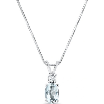 KLENOTA Prívesok z bieleho zlata s akvamarínom a diamantom N0360792