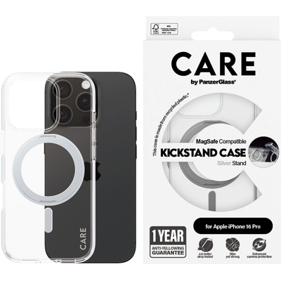 Panzer Гръб CARE by PanzerGlass за iPhone 16 Pro, Feature Case Silver Kickstand and MagSafe