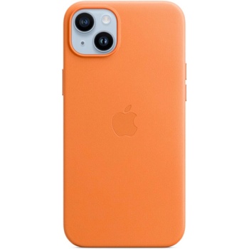 Apple iPhone Leather Case with MagSafe - оригинален кожен кейс (естествена кожа) с MagSafe за iPhone 14 Plus (оранжев)