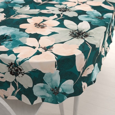 Biante Zamatový oválny obrus Tamara TMR-027 Veľké kvety na tmavo zelenom 100x140 cm