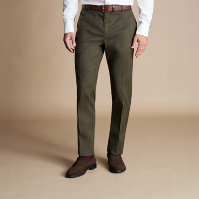 Charles Tyrwhitt Smart Stretch Texture Pants - Olive Green - Classic fit | 38 (Nezakončené) | 34