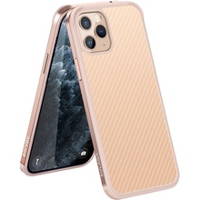 Pouzdro SULADA Apple iPhone 11 Pro - gumové / kovové - karbonová textura - čiré - Rose zlaté