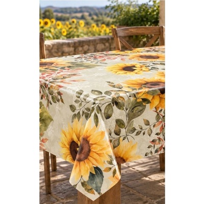 Obrus PVC MIS418, metráž, 20 m x 140 cm, veľké žlté slnečnice s listami, IMPOL TRADE