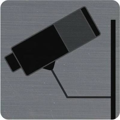 Informačná tabuľka, samolepiaca, 7,5x7,5 cm, hliníkový vzhľad, EXACOMPTA, "Priestor monitorovaný kamerovým systémom"