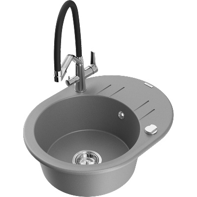 Mexen Kevin мивка гранитна 1-коморова с кухненска батерия Duo, сива - 6517-71-671701-07 (6517-71-671701-07)