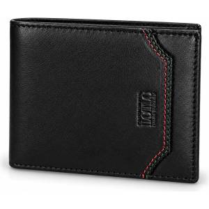  Мъжки портфейл POLO от естествена кожа 11 x 9 см, черен, в подаръчна кутия