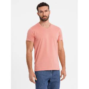 Ombre Clothing Мъжка класическа памучна тениска BASIC с деколте - розова Ombre Clothing | Rozov | МЪЖЕ | S