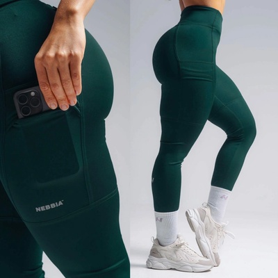 Nebbia High-waist tvarující legíny s kapsami PRIMAL 851 tmavě zelené