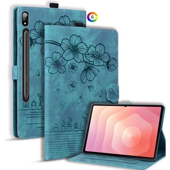 Samsung Galaxy Tab S11 Ultra Кожен калъф с Протектор, Дизайн Цветя & Котка, Държач за писалка 6 цвята