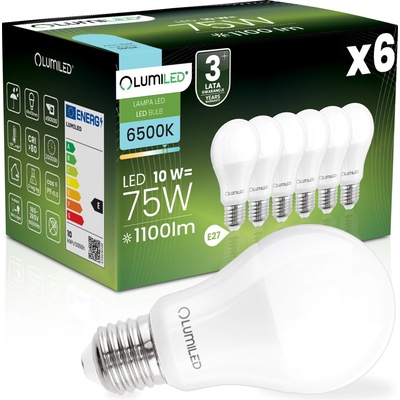 Lumiled 6x LED žiarovka A60 E27 10W = 75W 1055lm 6500K Studená biela 260°